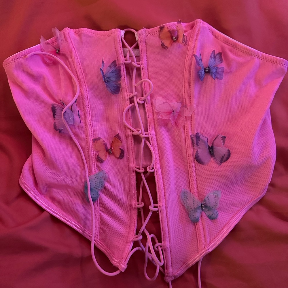 SHEIN Pink Corset Top with Butterfly Accents